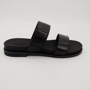 Hush Puppies Womens Lilly 2 Band Slides Sandals Black Leather Slip On 8 M New